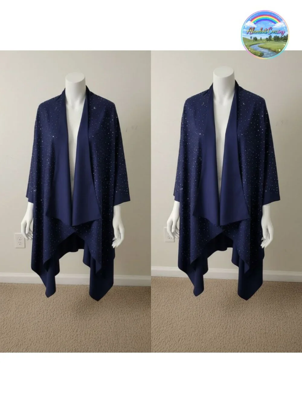 Rhinestone Open Front Poncho Shawl Wrap Cape Ruana Travel Blanket Cardigan
